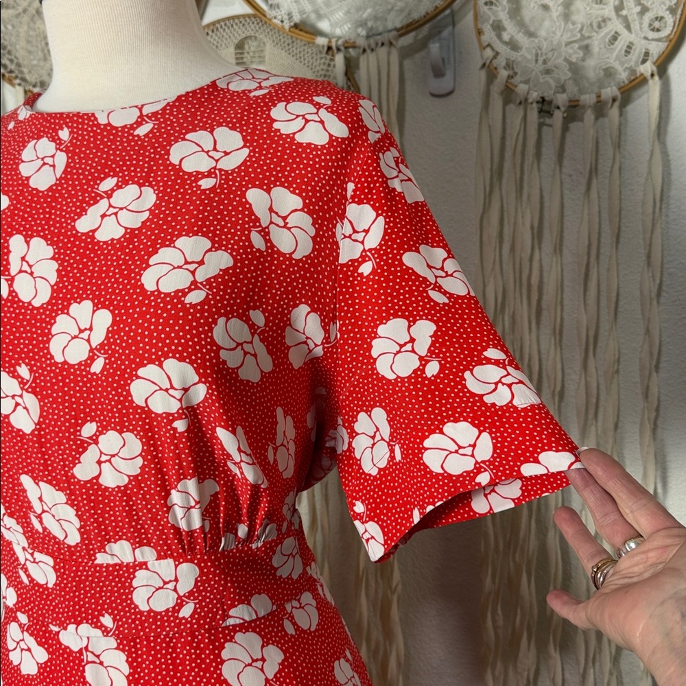 Boden Ruth Coral and White Floral Print Midi Dress Size 16R - Picture 3 of 9